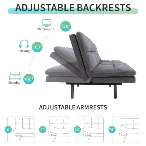 MUUEGM Futon Convertible Sofa Bed with Adjustable Backrest, Memory Foam, Brown L7133
