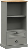 vidaXL VIGO Gray Solid Pine Wood Bookcase Storage with 2 Tier Shelves/2 Drawers - Rustic Bookshelf for Living Room/Study/Bedroom