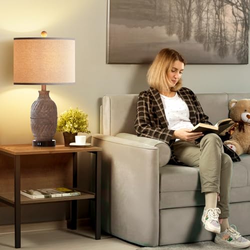 3-Way Dimmable Touch Control Table Lamps Set of 2 with USB Ports and AC Outlet K9743