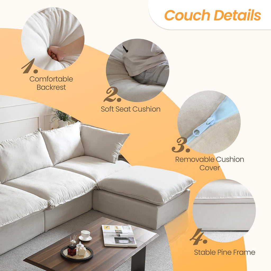 JACH U Shape Sectional Sofa with Ottomans, 6-Seat Beige M757136