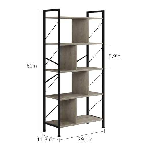 IDEALHOUSE 5 Tier Bookshelf with Storage, 61 Inch Tall, Rustic Brown Y901
