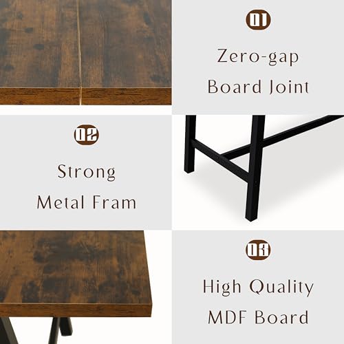 Rustic Brown Farmhouse Wood Dining Table for 6-8 People with Metal Frame E390300