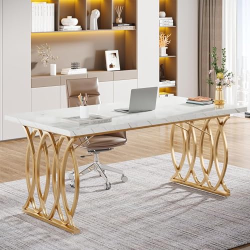 Tribesigns Executive Desk, 63" W Large Computer Desk, Modern Office Desk Conference Table Meeting Room Table, Business Furniture for Home Office, White