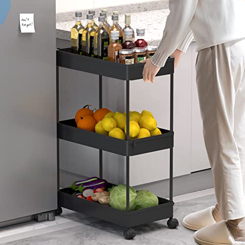 SPACELEAD 3 Tier Rolling Cart with Wheels, Black I5552