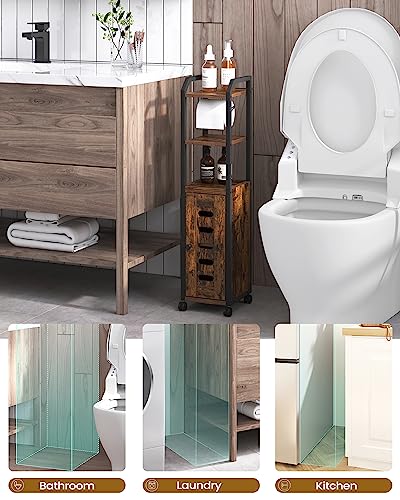 Bathroom Storage Cabinet with Adjustable Shelf and 4 Wheels, Black T616896