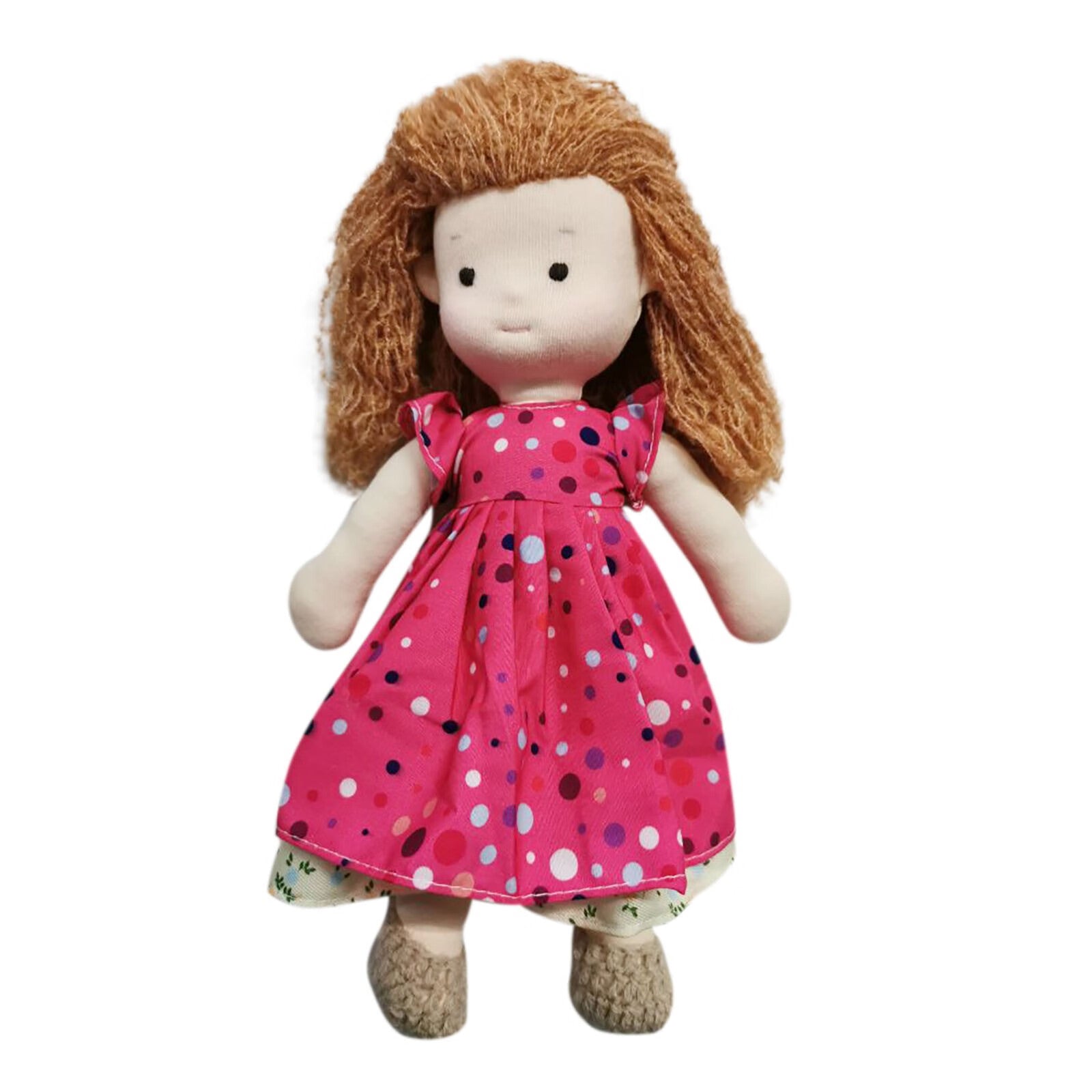 Baby Girl Doll with Curly Hair Plush Toy Hot Pink T5821