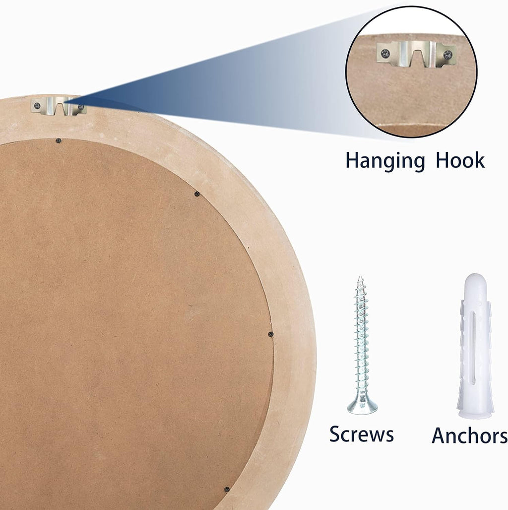 24 Inches Farmhouse Round Wood Mirror with Beads, Rustic Wall Decor A43766