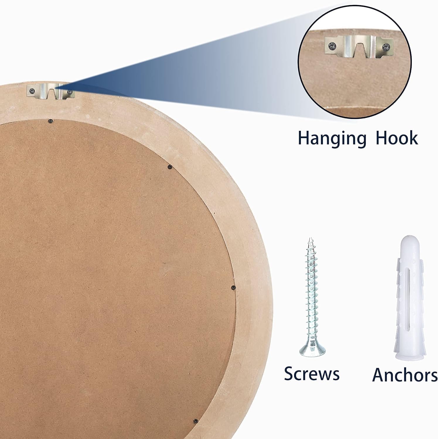 24 Inches Farmhouse Round Wood Mirror with Beads, Rustic Wall Decor A43766