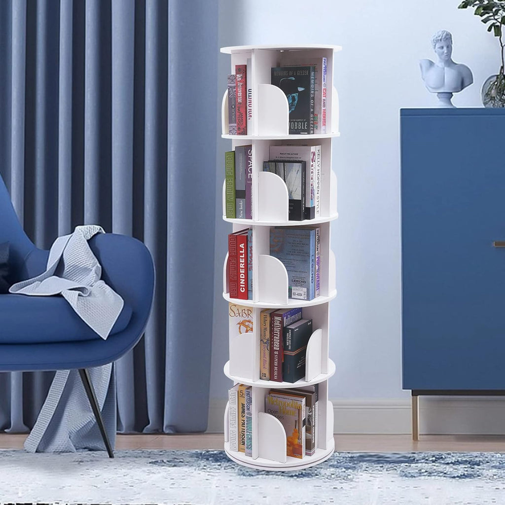5 Tier 360° Rotating Bookshelf White for Office Home O44889