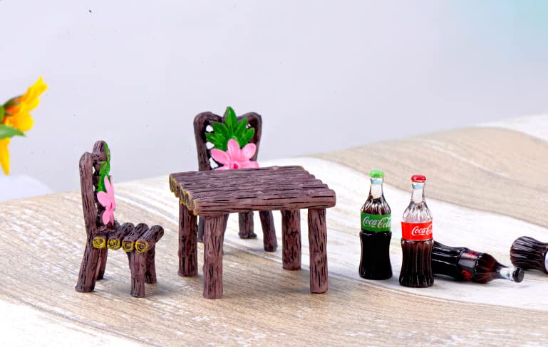 Miniature Table and Chairs Set for Dollhouse, Fairy Garden Furniture Ornament L584