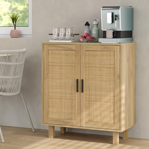 Rattan Buffet Cabinet, Sideboard Buffet with Drawer, Boho Credenzas Farmhouse Console Table for Dining Room, Hallway, Living Room