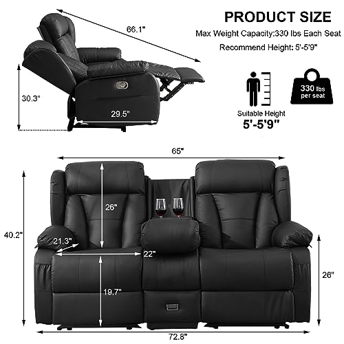59" Manual Reclining Loveseat with Side Pockets, Brown M319