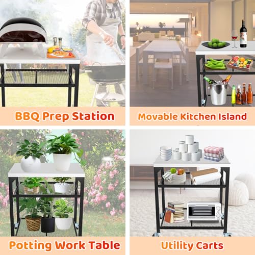 Ninja Woodfire Outdoor Grill Cart Table for OG700 Series, Stainless Steel Double-Shelf Y6858