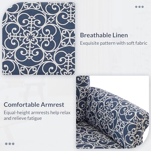 BELLEZE Upholstered Wingback Accent Chair, Navy Blue/White C510