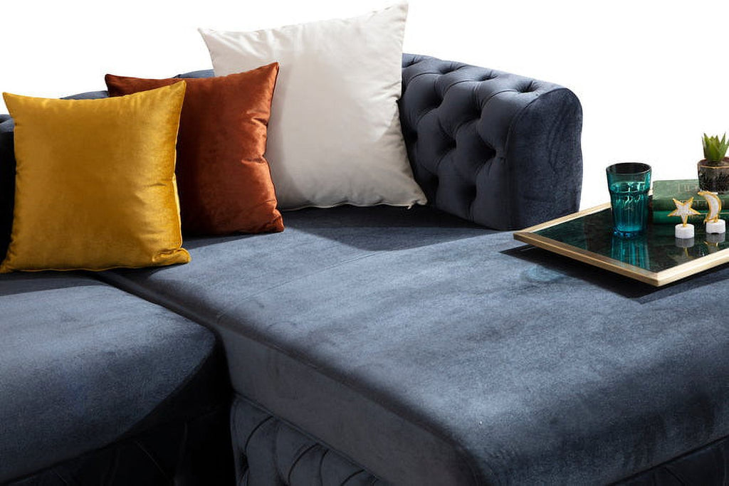 Paris Black Sectional Charcoal Velvet Double Chaise U660