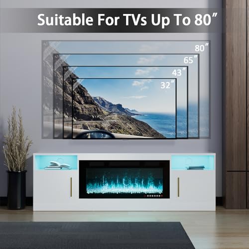 Electric Fireplace TV Stand for Living Room, Fits Up to 80" TVs O459