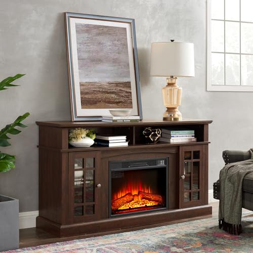 Farmhouse TV Stand with Electric Fireplace for TVs up to 65", Dark Grey G2651
