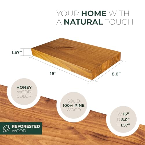 Letto Solid Wood Floating Shelves Set of 2, Honey Oak T9286