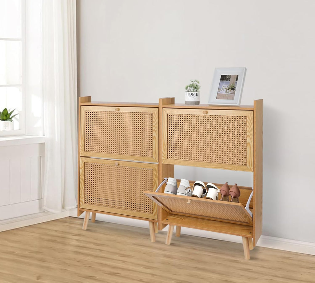 ZYBT Shoe Storage Cabinet for Entryway, Slim Wooden Shoe Rack with 2 Flip Drawers, Brown M168177