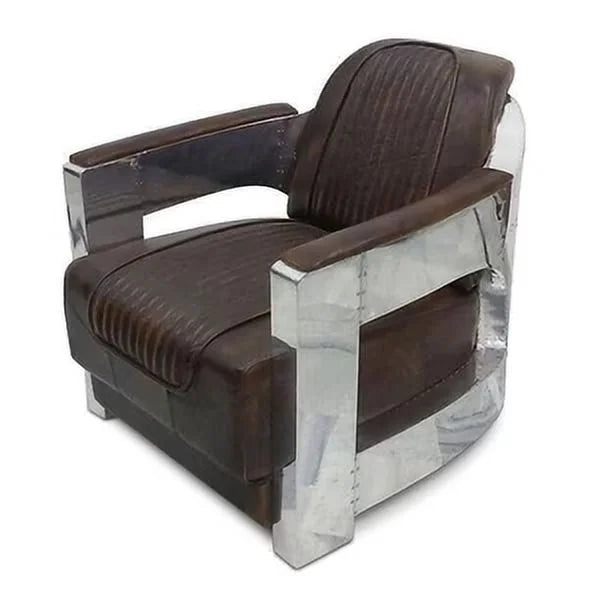 Aviator Chair Genuine Leather Polished Aluminum Armchair G8896