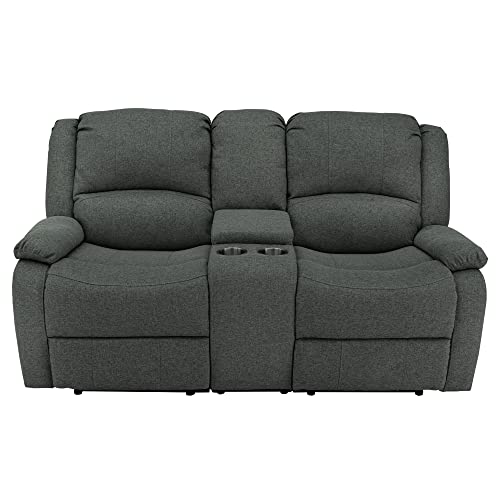 RecPro Charles 94" Double Recliner RV Sofa with Convertible Console, Fossil Cloth J7809