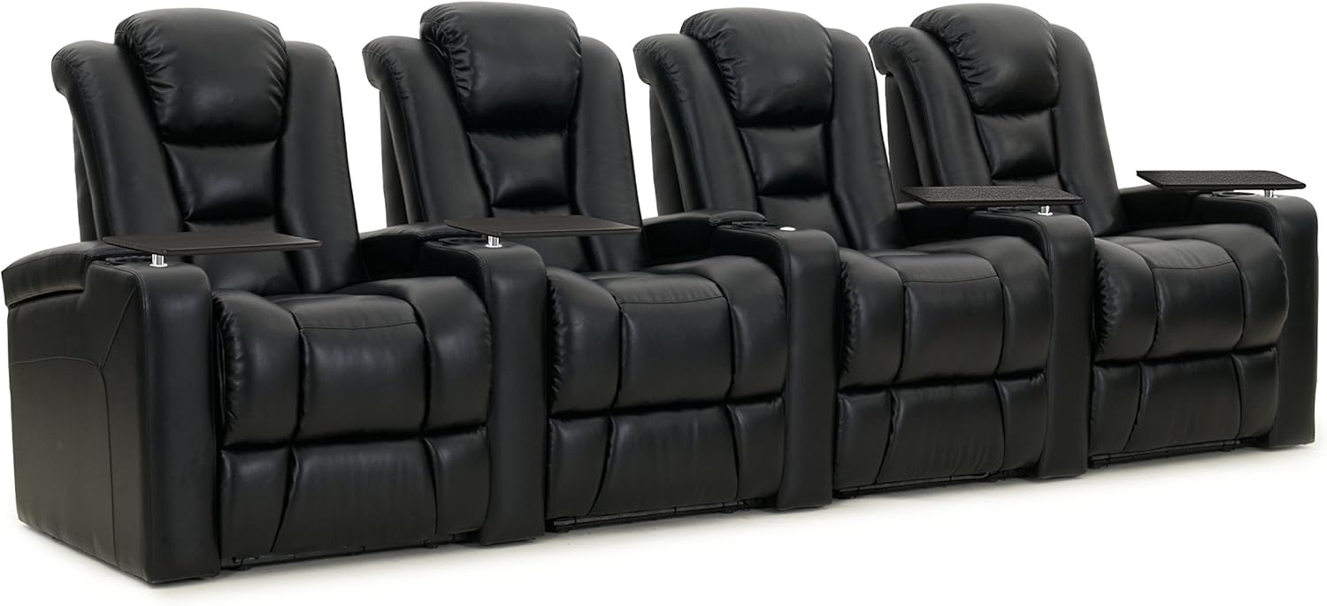 Octane Seating Mega XL950 Home Theater Seats - Black Bonded Leather - Row of 4 X483
