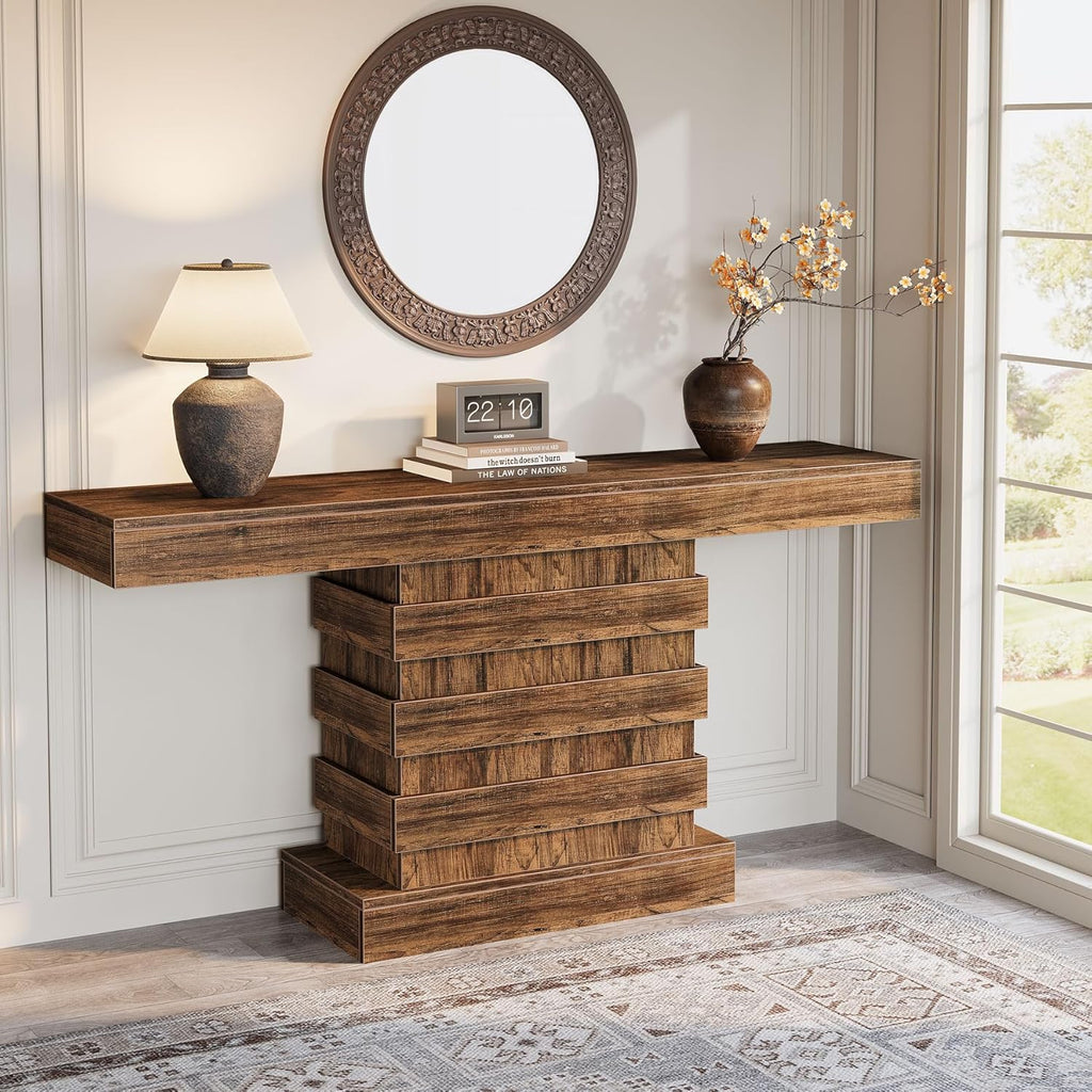 63-Inch Farmhouse Narrow Console Table for Entryway, Living Room, Rustic Brown B8699