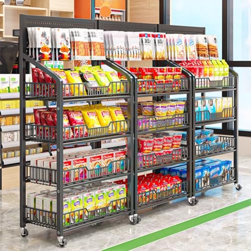 5 Tier Supermarket Shelf Display Rack with Wheels, White U40628