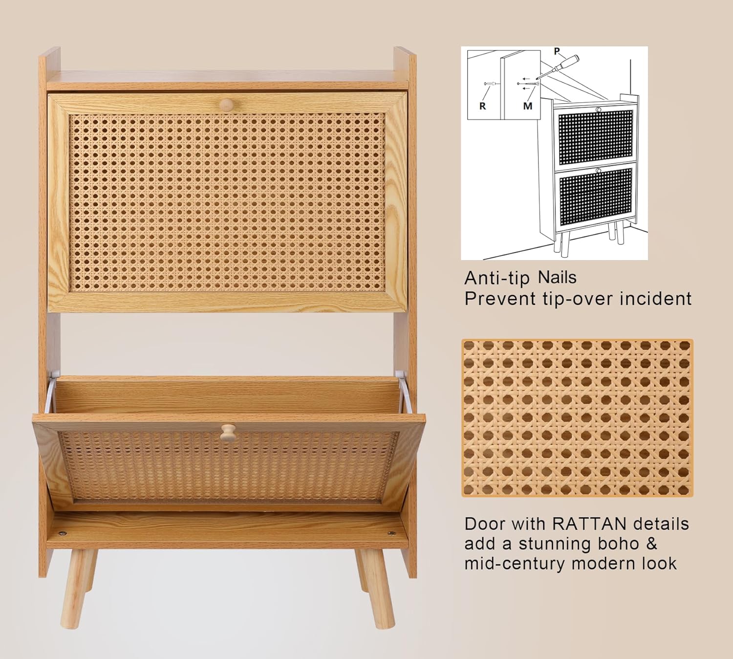 ZYBT Shoe Storage Cabinet for Entryway, Slim Wooden Shoe Rack with 2 Flip Drawers, Brown M168177