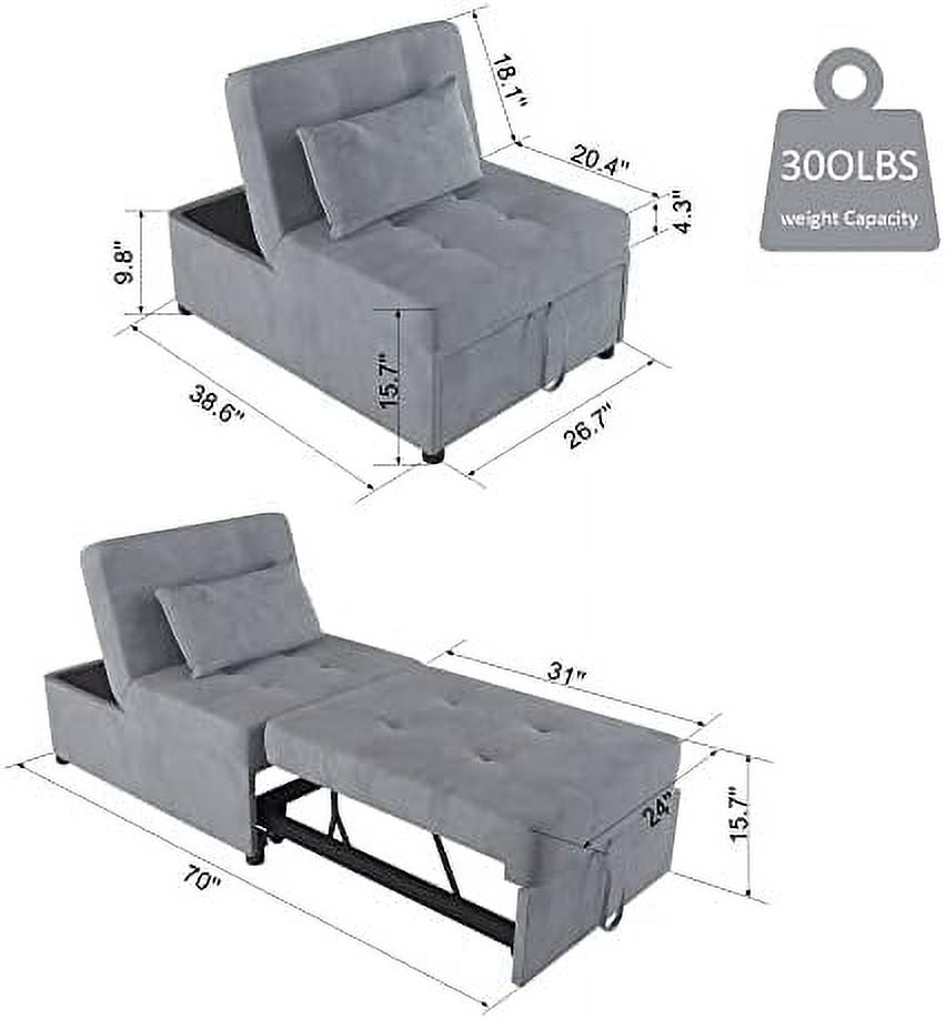 TJUNBOLIFE Velvet Convertible Sofa Bed 4-in-1 Folding Ottoman Lounge Chair F10104