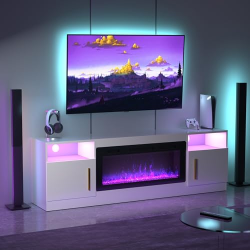 Electric Fireplace TV Stand for Living Room, Fits Up to 80" TVs O459