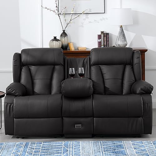 59" Manual Reclining Loveseat - Wall Hugger Double Loveseat Recliner with Side Pockets, Manual Recliner Chair RV Sofa (Brown, Loveseat)
