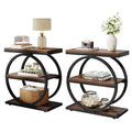 3-Tier End Table for Living Room, Narrow Side Table with Storage, Wood Sofa Table with Round Metal Frame, Industrial Nightstand for Bedroom