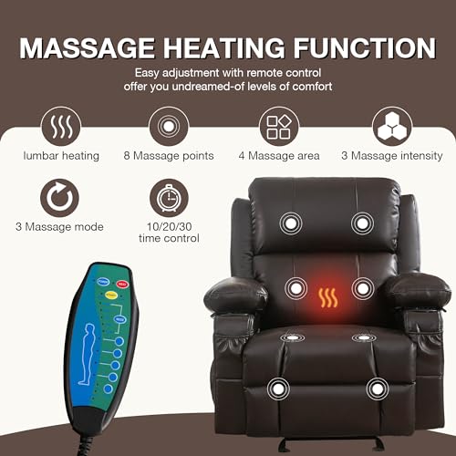 Heated Leather Rocking Recliner Chair with Massage for Adults, Brown O3559