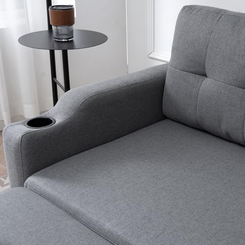 Modern Upholstered Pull Out Sleeper Sofa with Cup Holders, Brown W74223
