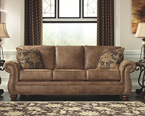 Signature Design by Ashley Olsberg Faux Leather Sofa with Nailhead Trim, Gray Y126