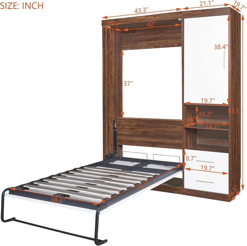 Harper & Bright Designs Twin Murphy Bed with Storage Drawers, White E9318
