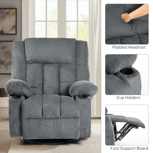 Massage Recliner Chair with Heat, 360 Swivel, Cup Holders D207