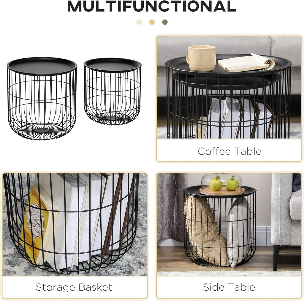 Nesting Coffee Tables Set of 2 with Storage, Black L3943
