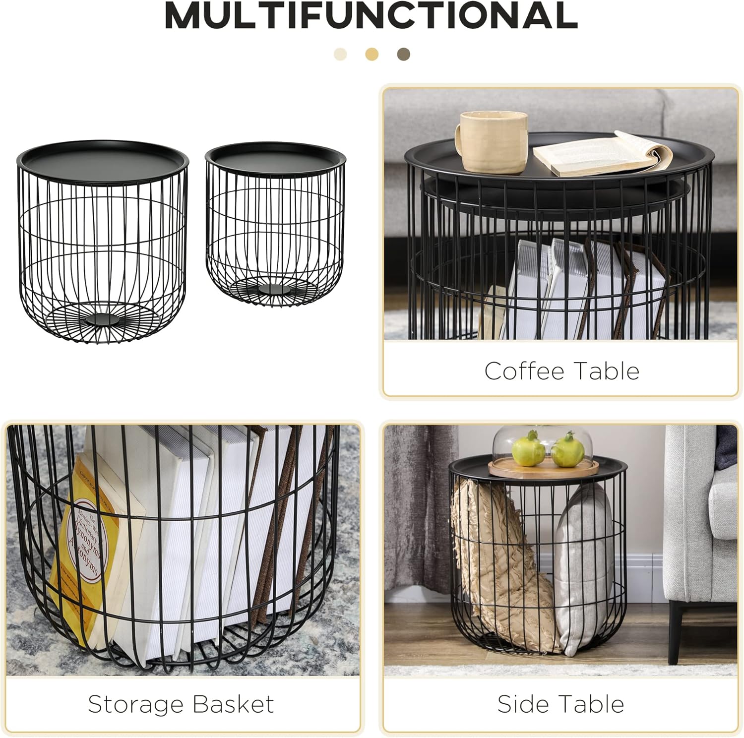 Nesting Coffee Tables Set of 2 with Storage, Black L3943