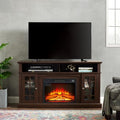 Farmhouse TV Stand with Electric Fireplace, Classic Electric Fireplace TV Cabinet Modern Entertainment Console with 23" Fireplace Insert for TV Up to 65" with Storage Space, Dark Grey