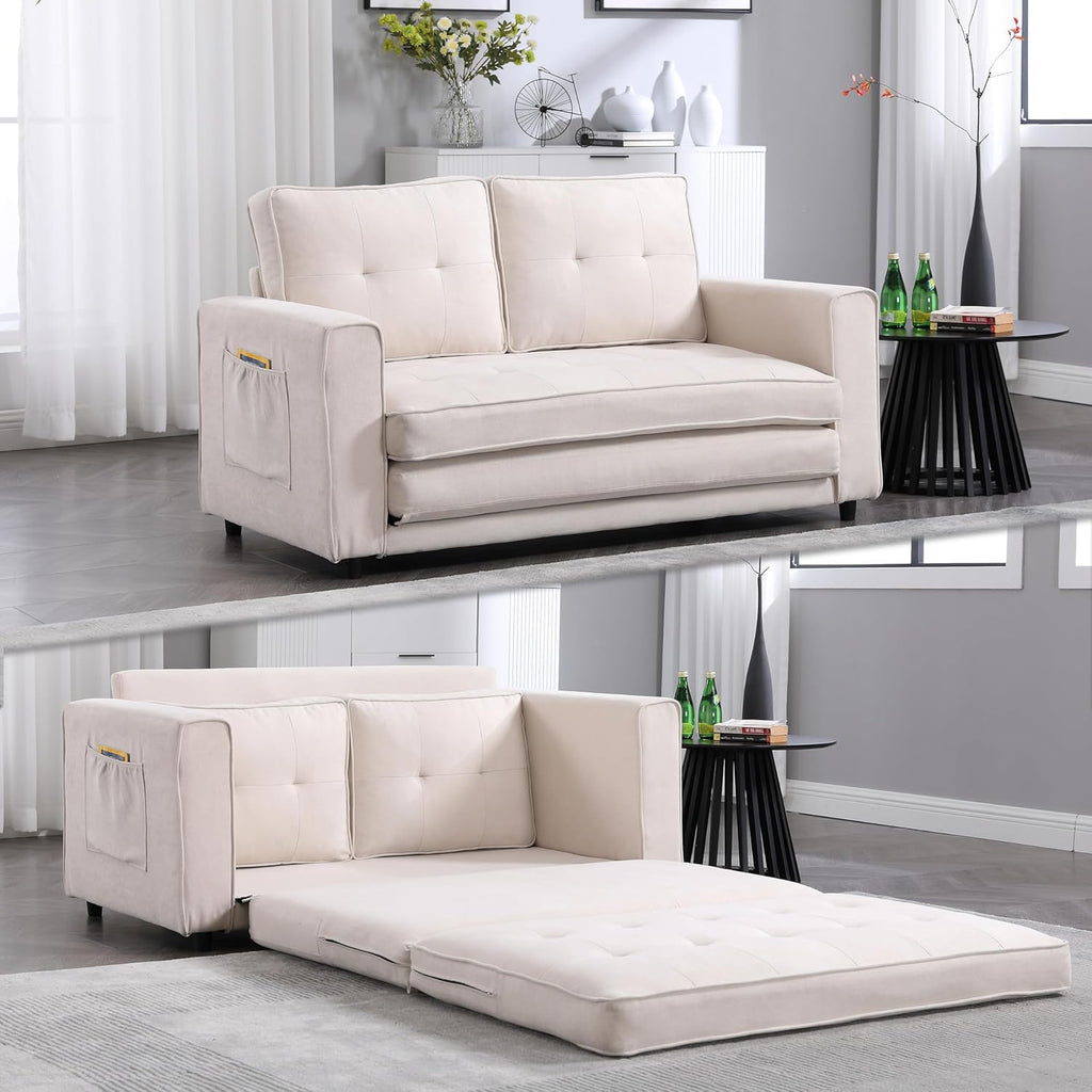 3 Fold Sofa Convertible Futon Sleeper Sofa Bed Beige I978376