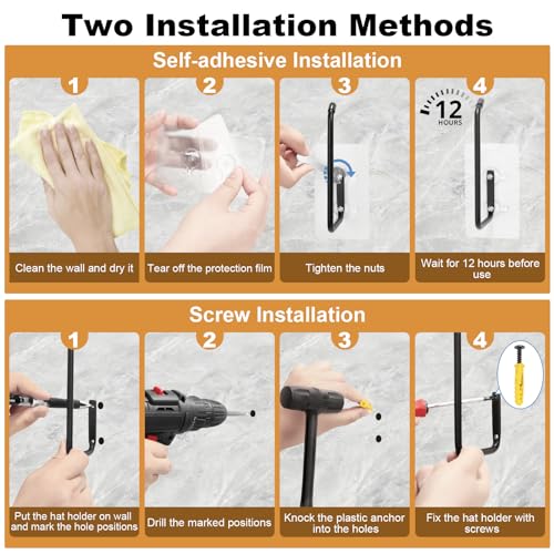 Hat Rack for Baseball Caps, 2Pcs Adhesive Wall Hat Holder E331604