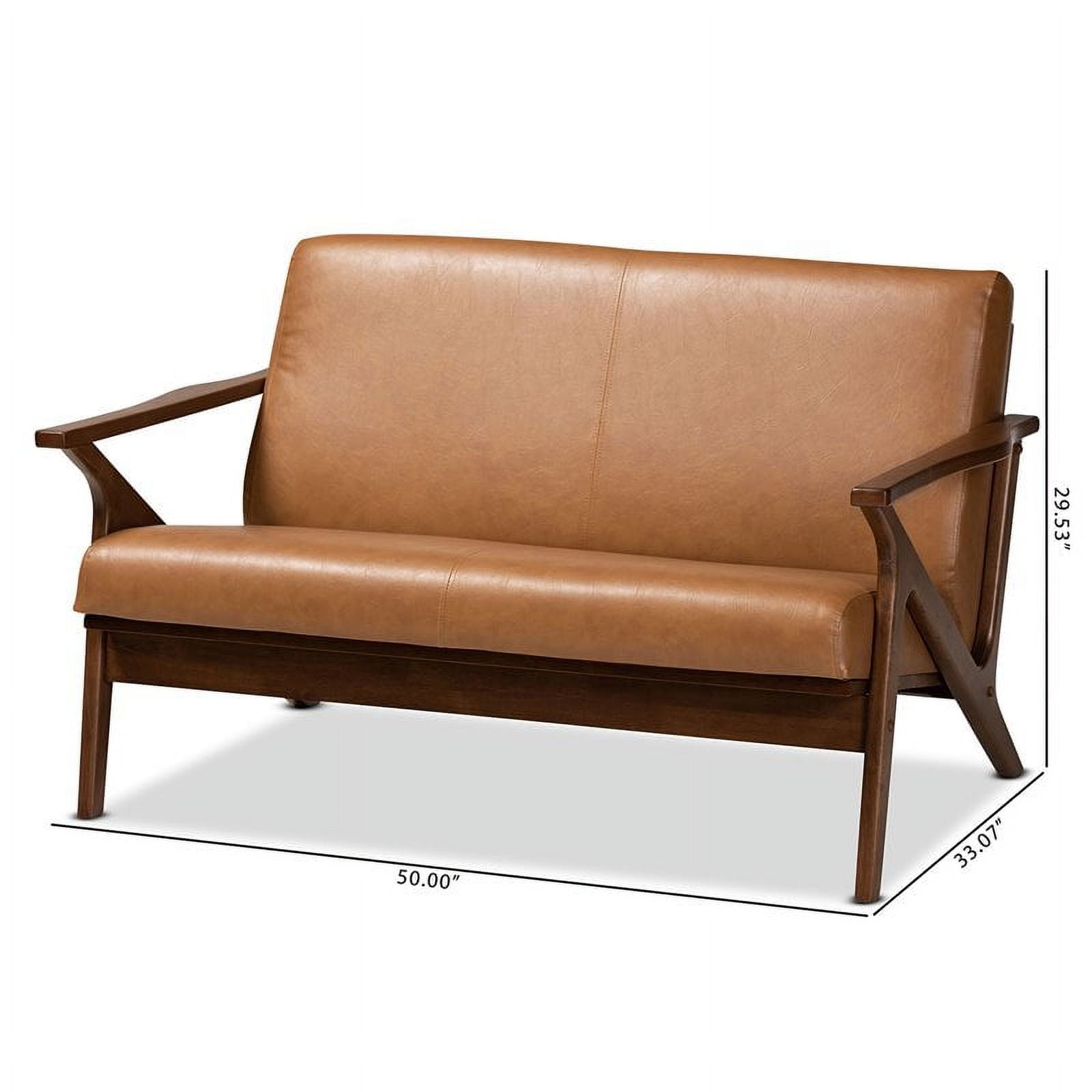 Bowery Hill Mid-Century Faux Leather Loveseat Walnut Brown/Tan Q638143