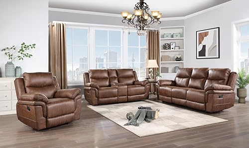 Ryland Polyester Manual Sofa with Dual Recliner, Brown V416032