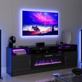 oneinmil Fireplace TV Stand with 36” Electric Fireplace, 70” Fireplace Entertainment Center LED Lights, 2 Tier TV Console for TVs Up to 80", Black