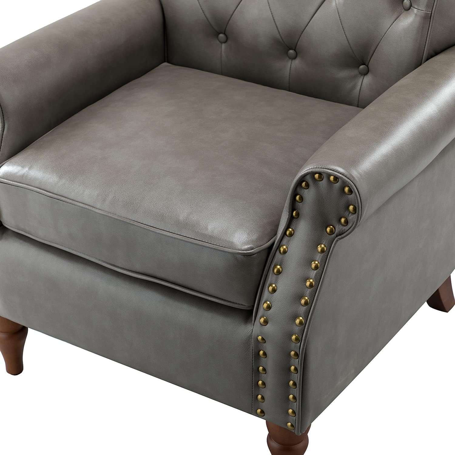 Faux Leather Accent Chair with Solid Wood Legs, Grey H35573