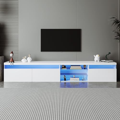 Ultra Long TV Stand for TVs Up to 100'', TV Console Cabinet with LED Lights and Storage, Long TV Entertainment Center for Living Room, Black