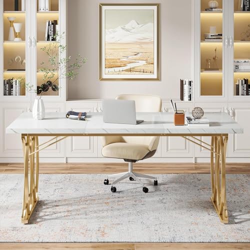 Tribesigns Executive Desk 63" W Modern Office Desk for Home Office, White Q485