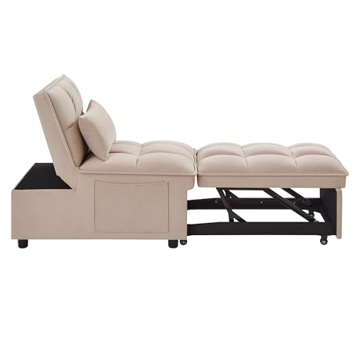 Velvet Sleeper Chair Bed with Adjustable Backrest, Taupe K77548